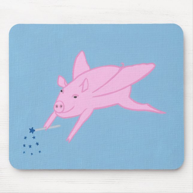 Pink Flying Pig Making Blue Stars Mouse Pads (Front)