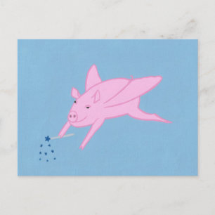 Pink Flying Pig Making Blue Stars Postcards