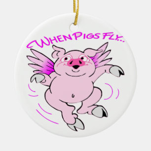 Pink Flying Pig When Pigs Fly Ceramic Tree Decoration