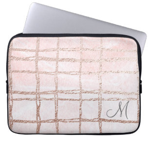 Pink Foil Abstract Line Pattern Monogram Laptop Sleeve