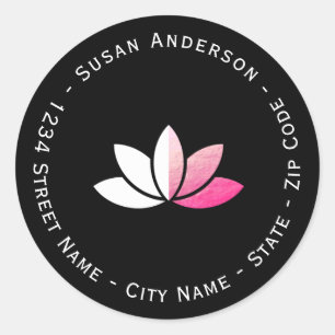Pink Foil and White Lotus Return Address Label