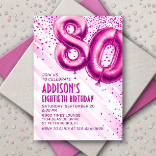 Pink Foil Balloons 80th Birthday Invitation