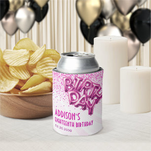Pink Foil Balloons Birthday Can Cooler