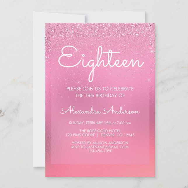 Pink Foil Girly Glitter Sparkle 18th Birthday Invitation (Front)