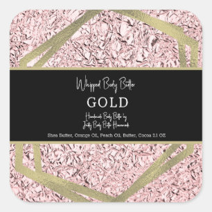 Pink Foil Gold Bath Branding Packaging Square Sticker