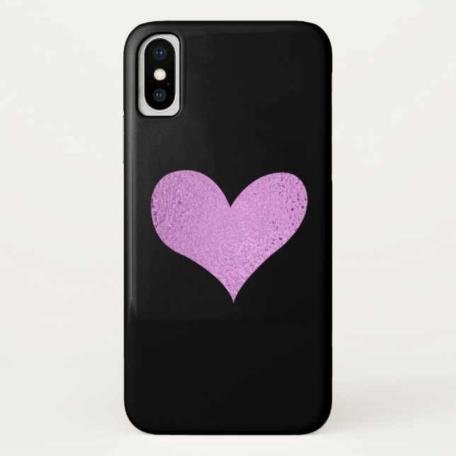 Pink Foil Heart and Black Phone Case (Back)