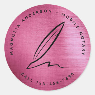 Pink Foil Quill Chic Mobile Notary Business Classic Round Sticker