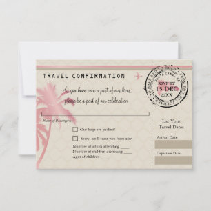 Pink Foil RSVP Boarding Pass to Dominican Republic Card