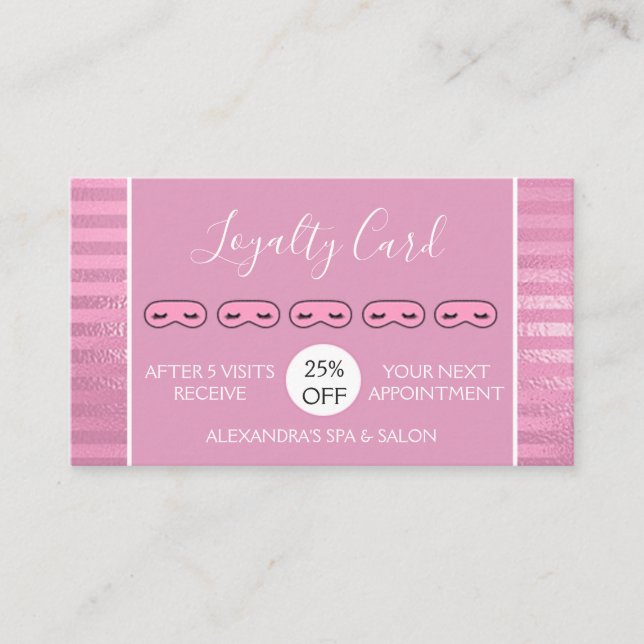 Pink Foil Stripes Massage and Spa Loyalty (Front)