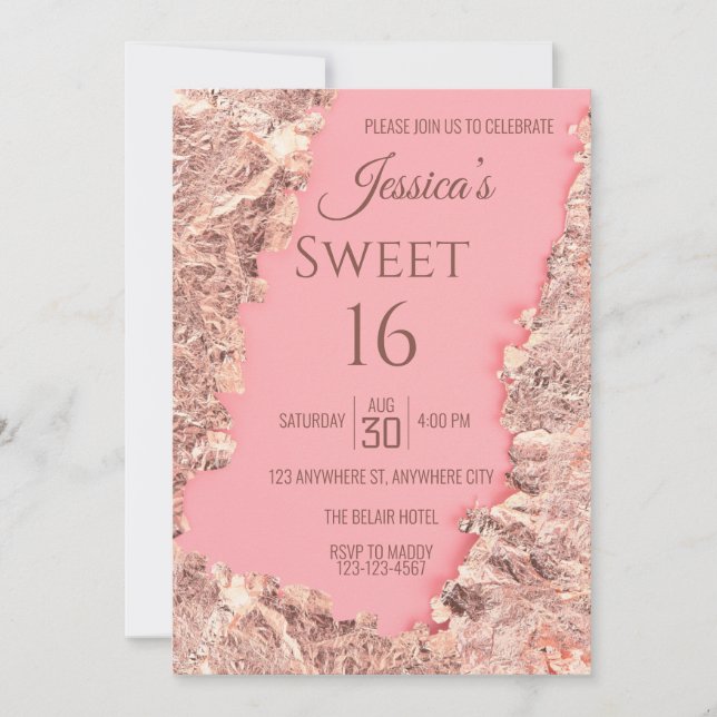 Pink Foil Sweet Sixteen Birthday Party Invitation (Front)