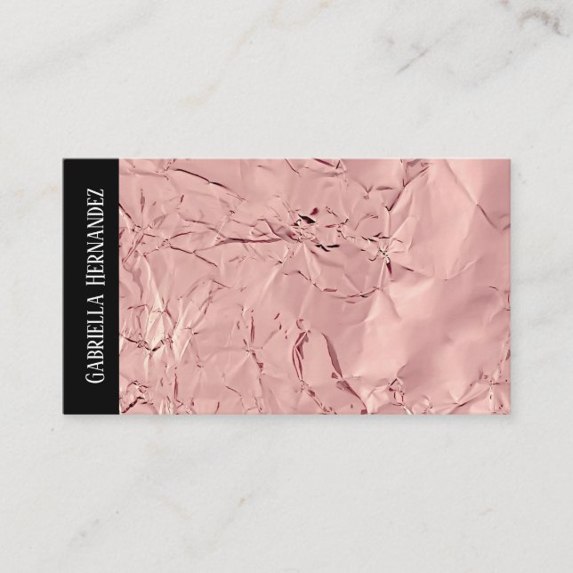 Pink Foil Texture + Black Business Card (Front)