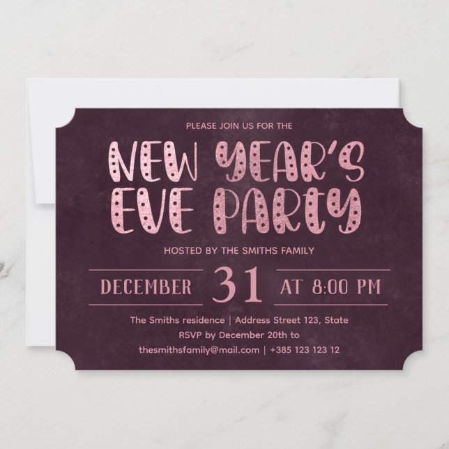 Pink Foil Texture New Year's Party  Invitation (Front)