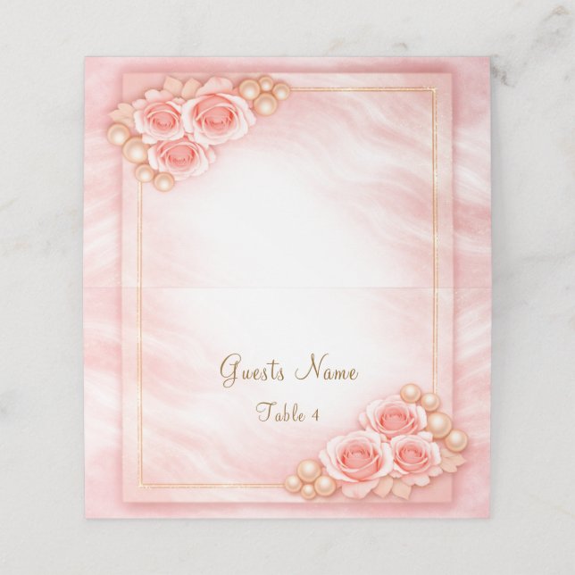 Pink Folded Place Card Wedding (Outside Unfolded)