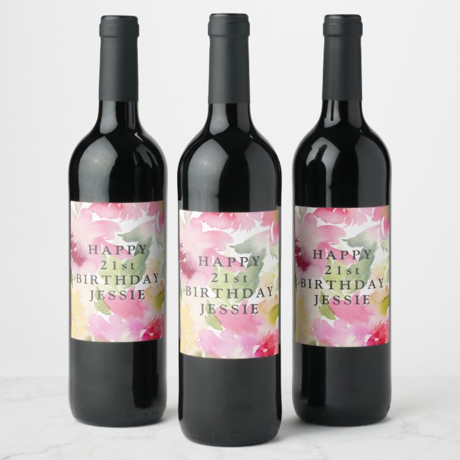 Pink Foliage Personalised Wine Label (Bottles)