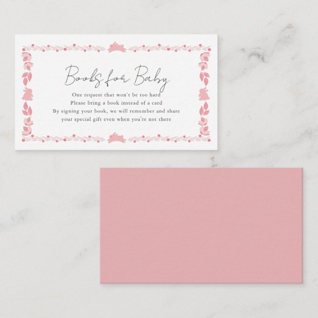 Pink Folk Art Bunny Baby Shower Book Reqest Enclosure Card (Front/Back)