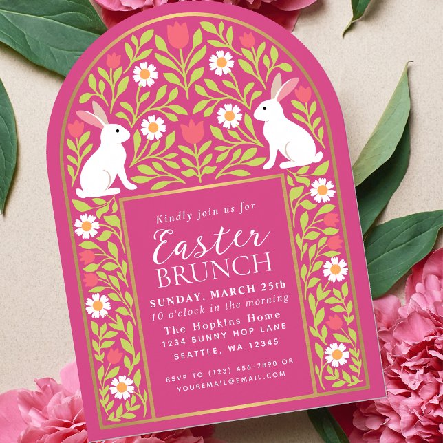 Pink Folk Art Easter Brunch Arch Invitation (Creator Uploaded)
