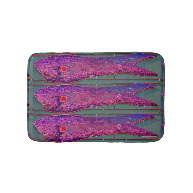 pink folk art fish bath mat (Front)
