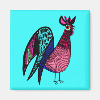 Pink Folk Art Rooster Magnet