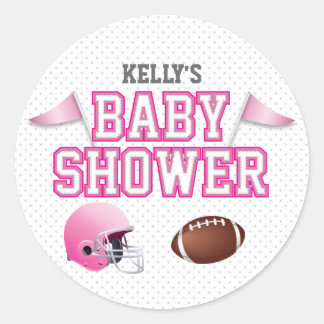 Pink Football Baby Shower Classic Round Sticker