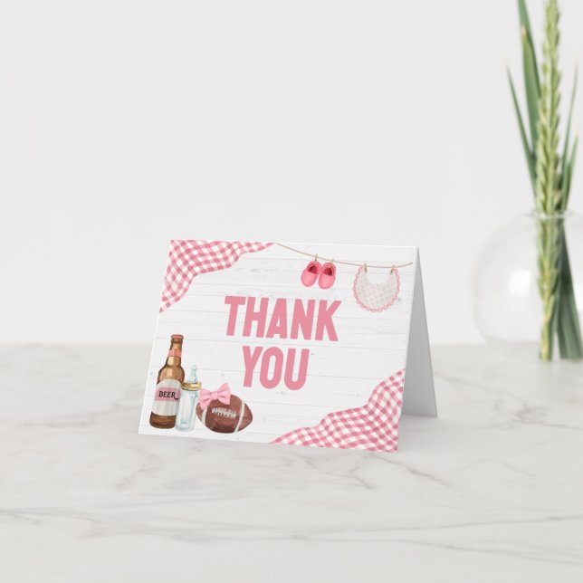Pink Football Baby Shower Thank You Card (Front)