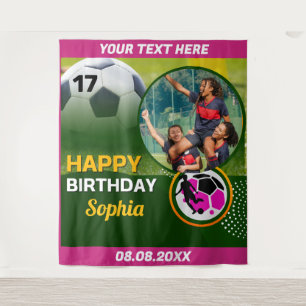 Pink Football Birthday, Football Girl Player  Tapestry