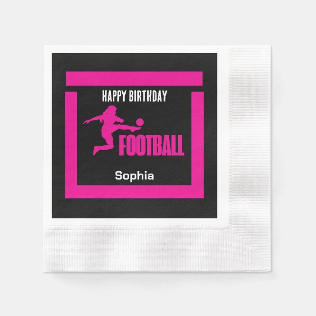 Pink Football Player Girl, Birthday Girl Team Napkin (Front)