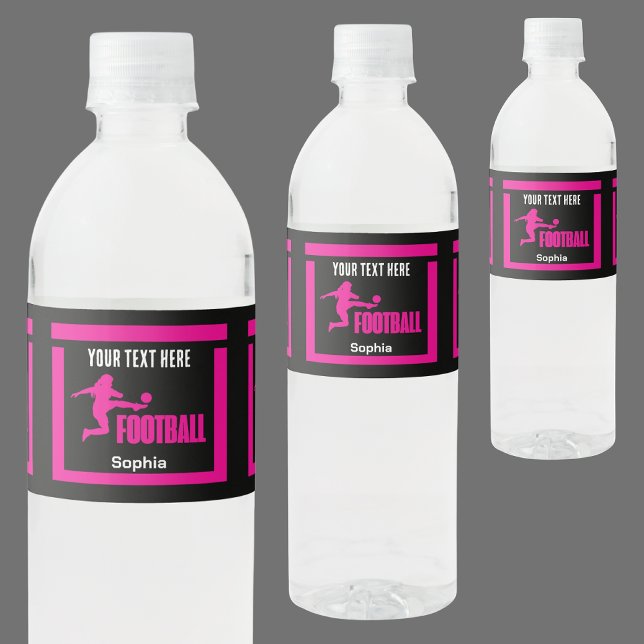 Pink Football Player Girl, Birthday Girl Team Water Bottle Label (Creator Uploaded)