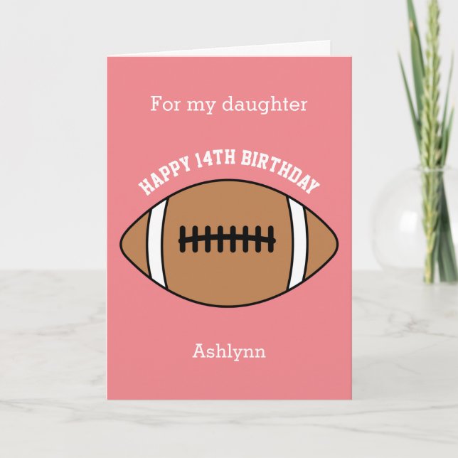 Pink Football Sport 14th Birthday Card (Front)