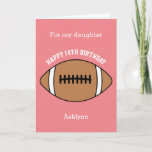 Pink Football Sport 14th Birthday Card<br><div class="desc">A pink personalised football 14th birthday card for daughter, niece, goddaughter, etc. You can easily personalise the front of this sports birthday card with her age and name. The inside card message and back of the card can also be personalised for the birthday recipient. This pink football birthday card for...</div>