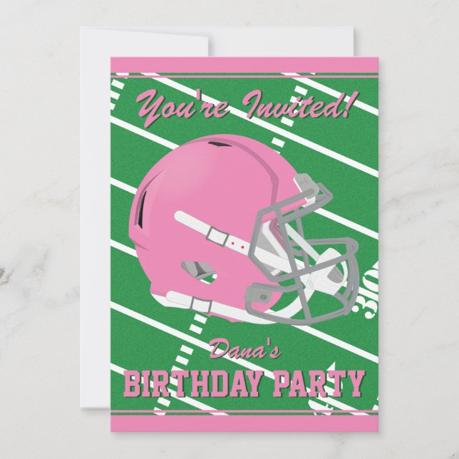 Pink Football Themed Party Invitation - Editable (Front)