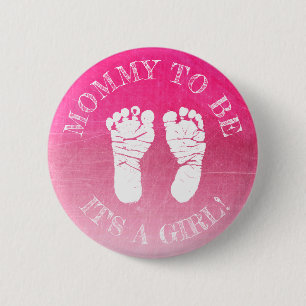 Pink Footprint Girl Baby Shower Button