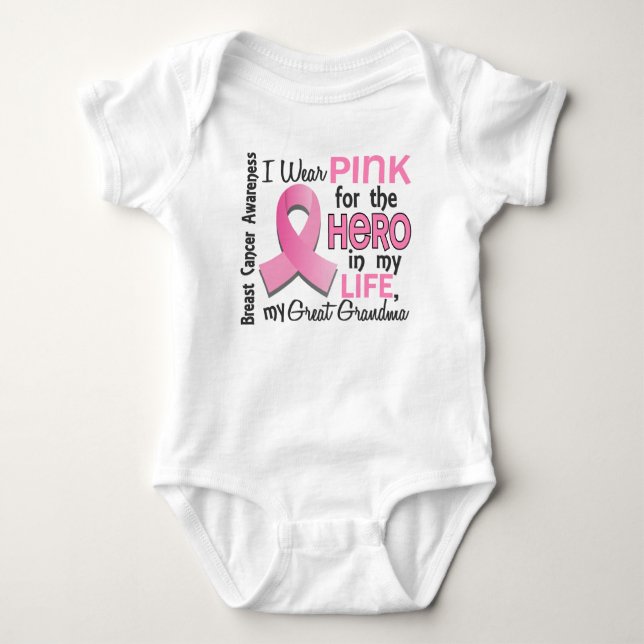 Pink For Hero 3 Great Grandma Breast Cancer Baby Bodysuit (Front)