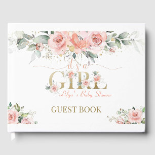 Pink Foral its a Girl Baby Shower Guest Book