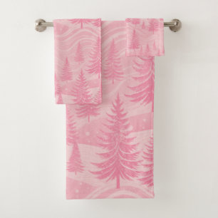 Pink Forest Christmas Bath Towel Set