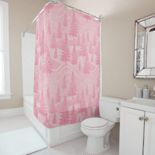 Pink Forest Christmas Shower Curtain