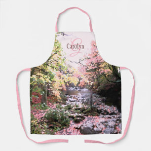 Pink forest glade, pretty stream, personalised apron