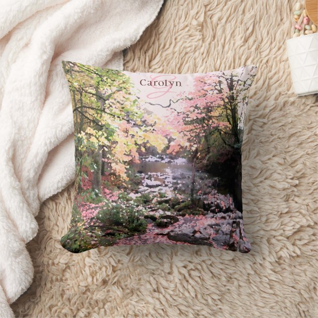 Pink forest glade, pretty stream, personalized cushion (Blanket)