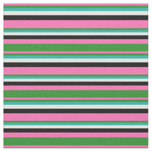 Pink, Forest Green, Light Sea Green, White & Black Fabric