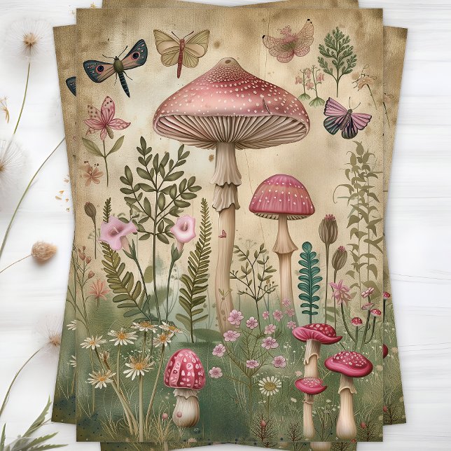 PINK FOREST MUSHROOMS DECOUPAGE TISSUE PAPER (PINK FOREST MUSHROOMS DECOUPAGE TISSUE PAPER)