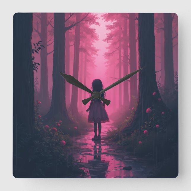 Pink Forest  Square Wall Clock (Front)