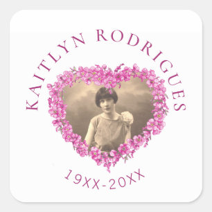 Pink forget-me-not flowers heart photo memorial square sticker
