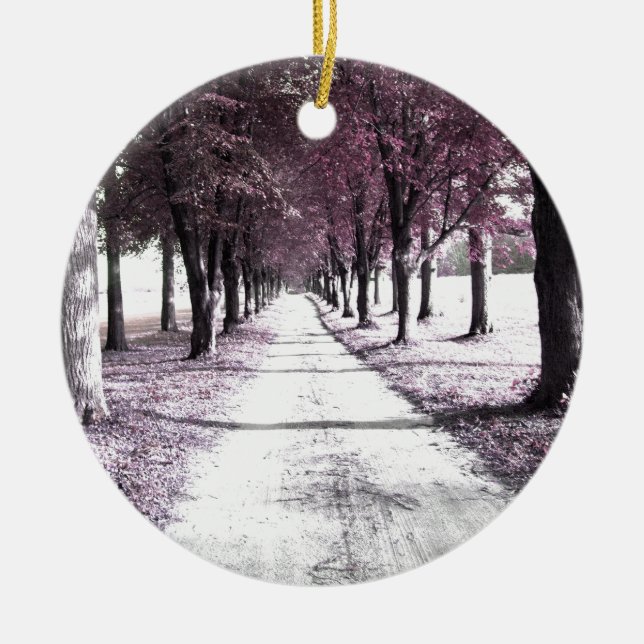 pink forrest gump road ceramic tree decoration (Front)