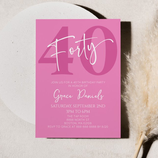 Pink Forty 40th Fortieth Birthday Party Invitation (Creator Uploaded)