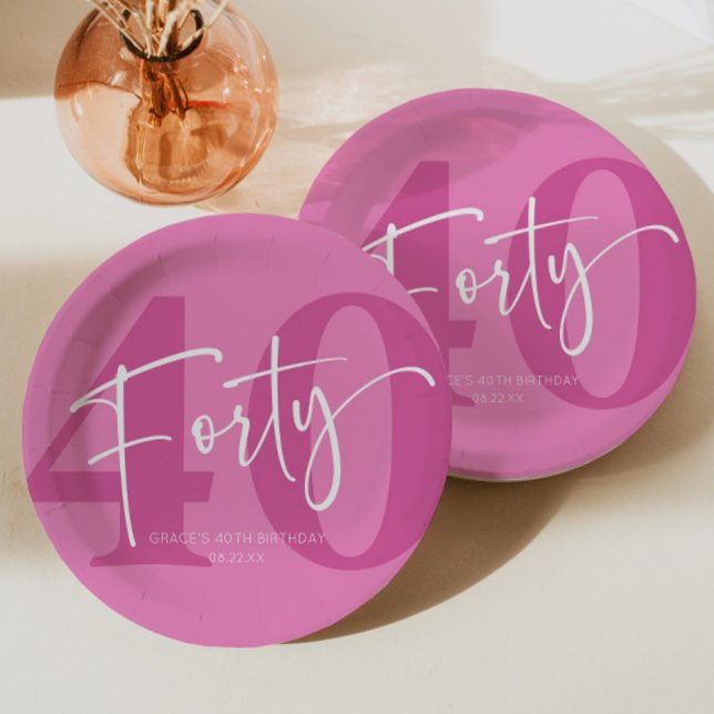 Pink Forty 40th Fortieth Birthday Party Paper Plate (Creator Uploaded)