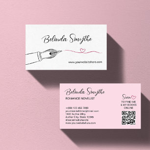 Pink Fountain Pen Heart Swash Romance Author Business Card