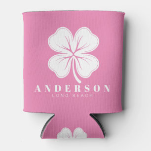 Pink Four Leaf Clover with Name Can Cooler