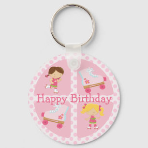 Pink Four Square Rollerskating Birthday Key Ring