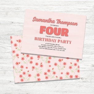 Pink Fourth Birthday Girl Party Floral Template