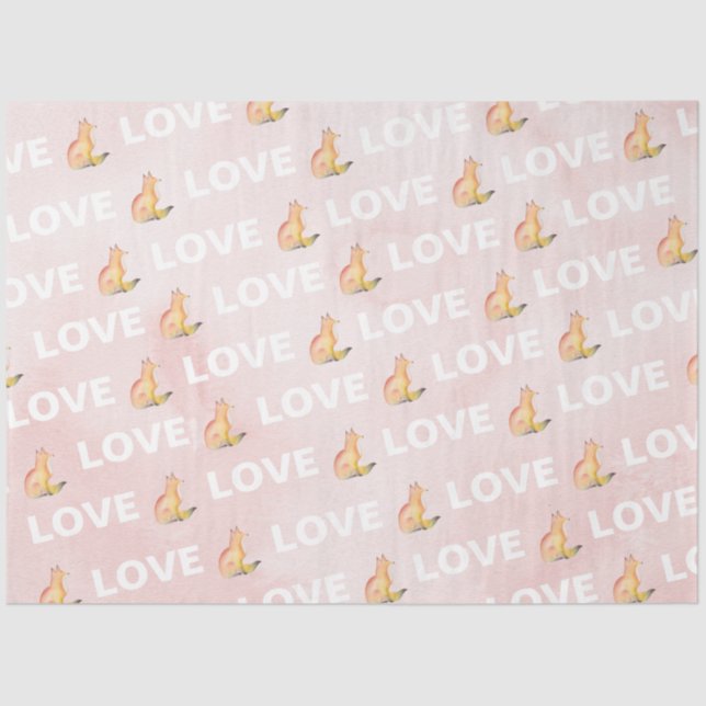 Pink Fox Cute Pattern Watercolor Tissue Paper (Front)