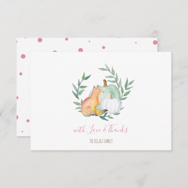 Pink Fox Pumpkin Woodland Invitation (Front/Back)